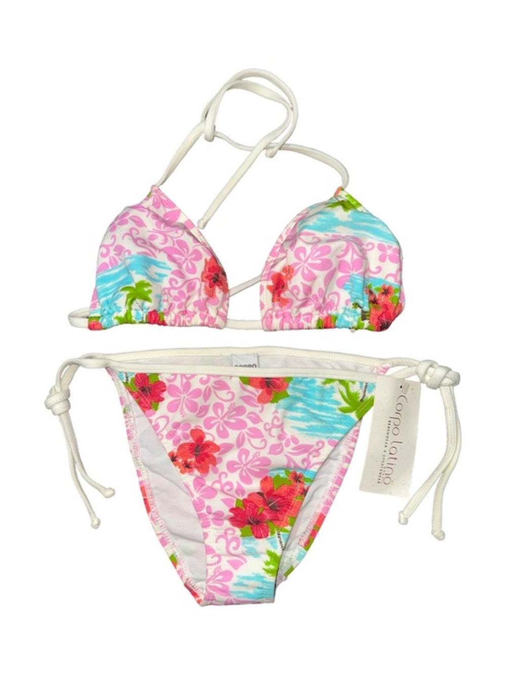 Corpo Latino NWT Women’s L Pink Floral Tie Side String Bathing Swim Suit Bikini
